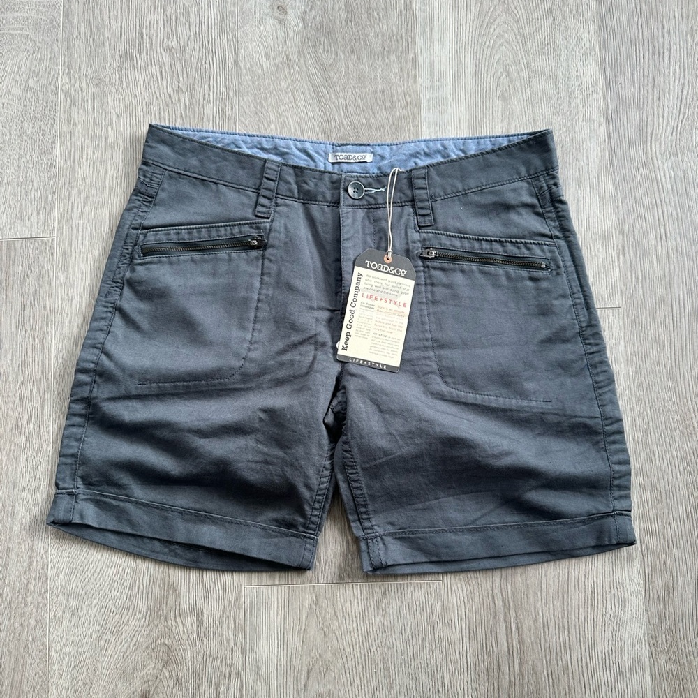 🌿 Toad & Co. Swept Away Shorts – Size 8 – NWT Storm Grey Linen Blend Zip Pockets